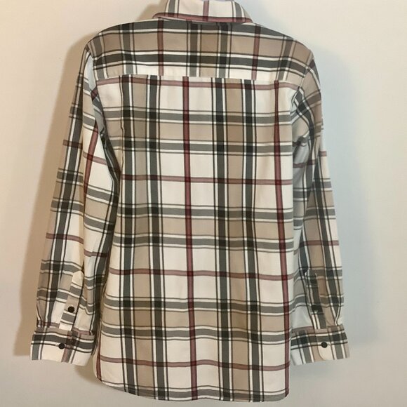 JG Hook Button Blouse Long Sleeve White Gray Plaid PL - Picture 7 of 9